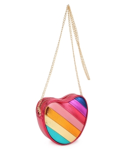Heart stripe-print crossbody bag KUW-20350 FUCHSIA RAINBOW
